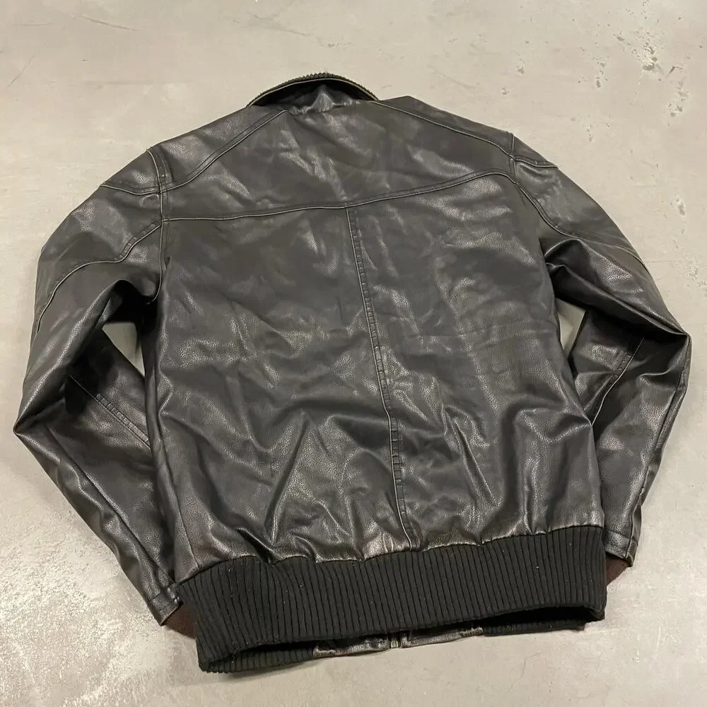 vintage y2k ribbed collar brown guess motorcycle zip up jacket